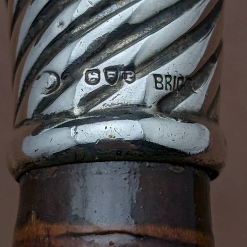 1890 年英國古董男士手杖純銀德比手柄 92 厘米