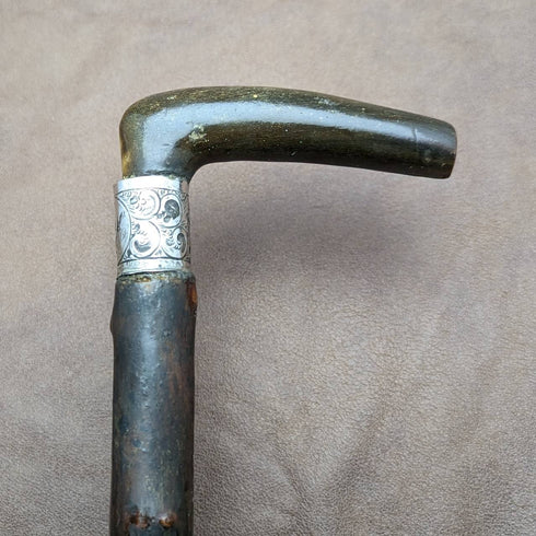 1901 年英國古董男士手杖牛角 L 形手柄 81 厘米