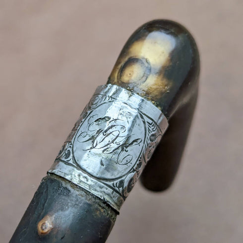 1901 年英國古董男士手杖牛角 L 形手柄 81 厘米