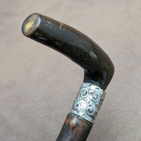 1901 年英國古董男士手杖牛角 L 形手柄 81 厘米
