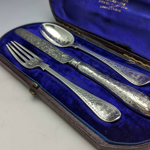 1870年頃 英国アンティーク 純銀製クリスニングカトラリーセット BOX入り MAPPIN BROTHERS