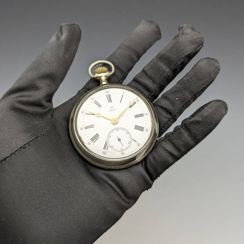 1910 年左右古董歐米茄懷錶鍍銀錶殼做工很好