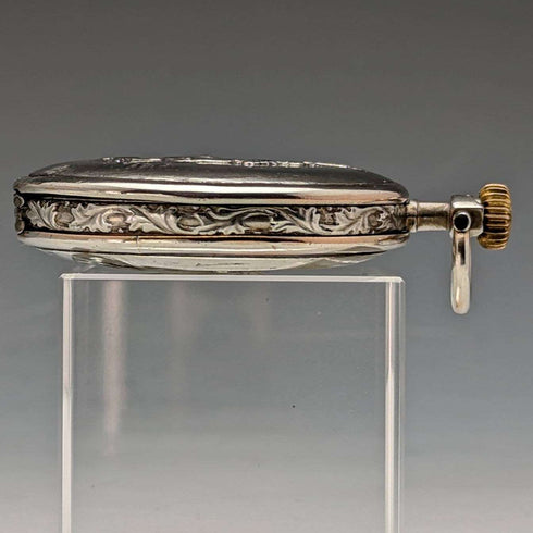 Around 1925 Vintage Longines pocket watch horse engraving hunter case on silver side works well