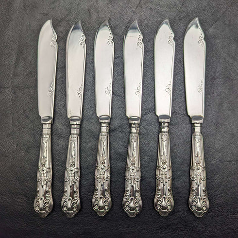 1934 British Vintage Queens Pattern Sterling Silver Handle Cutlery 6 Pairs Boxed