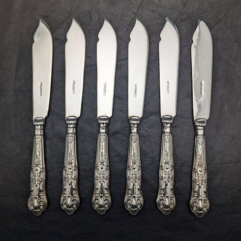 1934 British Vintage Queens Pattern Sterling Silver Handle Cutlery 6 Pairs Boxed