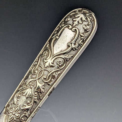 Around 1860 British antique silver plate fish cutlery 5 pair set in wooden box