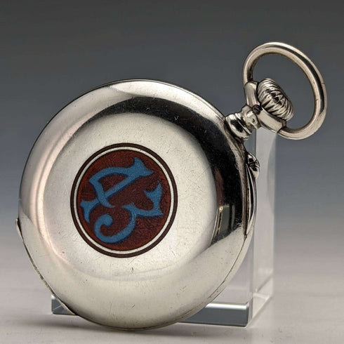 Around 1905 Antique Longines pocket watch Enamel decoration Silver side case Works well