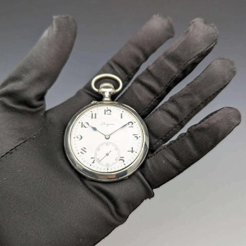 Around 1905 Antique Longines pocket watch Enamel decoration Silver side case Works well