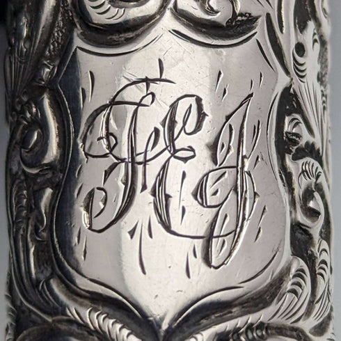 1881 British Antique Pure Silver Relief Sculpture Portable Perfume Bottle