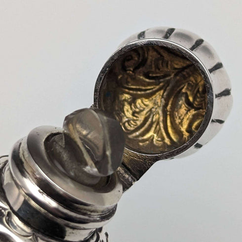 1881 British Antique Pure Silver Relief Sculpture Portable Perfume Bottle