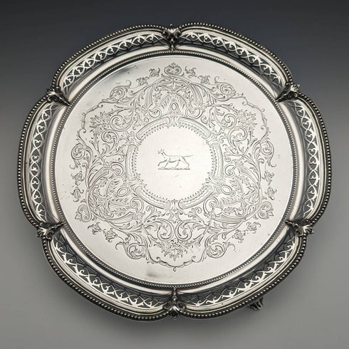 1870年 英国アンティーク 純銀製サルヴァ 直径26cm 523g Henry Holland