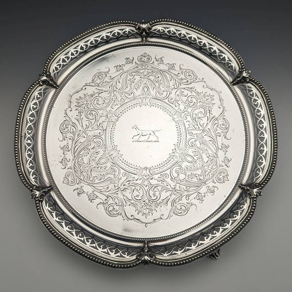 1870 年英國古董純銀 Salva 直徑 26cm 523g Henry Holland