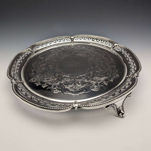 1870年 英国アンティーク 純銀製サルヴァ 直径26cm 523g Henry Holland