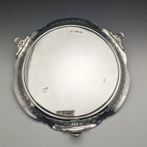 1870年 英国アンティーク 純銀製サルヴァ 直径26cm 523g Henry Holland