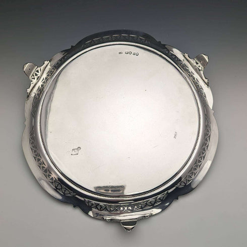 1870年 英国アンティーク 純銀製サルヴァ 直径26cm 523g Henry Holland