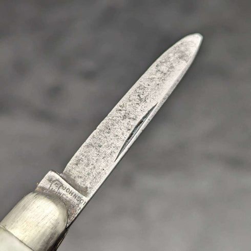英國古董白珍珠貝殼柄雙鋼刃折疊刀