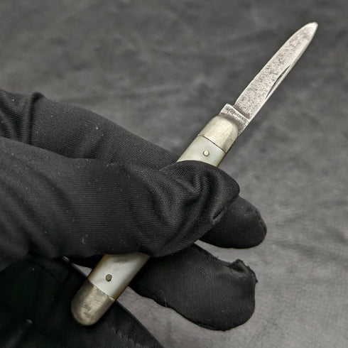 英国アンティーク 白蝶貝ハンドル ダブルスチールブレード 折りたたみナイフ