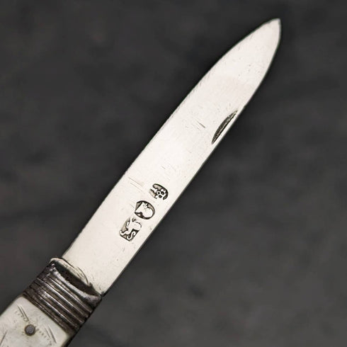 1818年 英国アンティーク 白蝶貝ハンドル 純銀ブレード 折りたたみペンナイフ