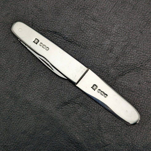 1936年 英国ヴィンテージ 純銀ハンドル ステンレスブレード 折りたたみナイフ