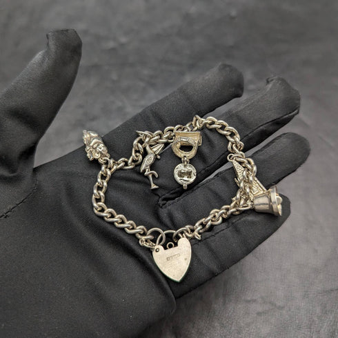 英国ヴィンテージ 純銀製 チャームブレスレット 28g