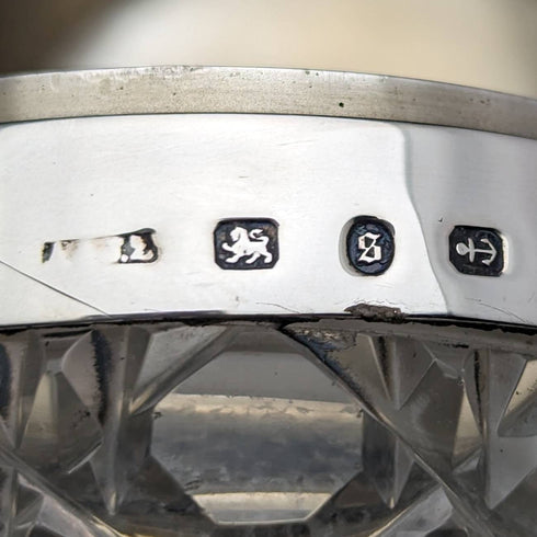 1896年 英国アンティーク 純銀蓋 カットグラスジャー 300g