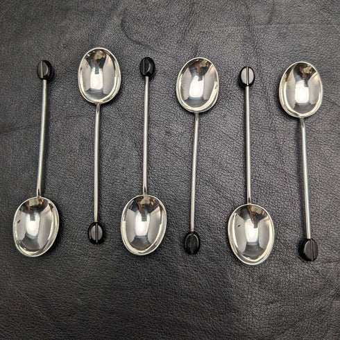 British vintage silver plated demitasse spoon set of 6 in a case