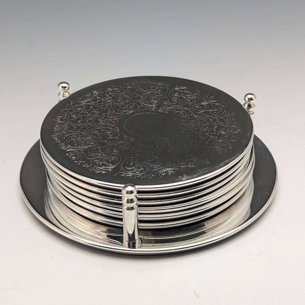 Set of 6 British Vintage Silver Plated Coasters Boxed