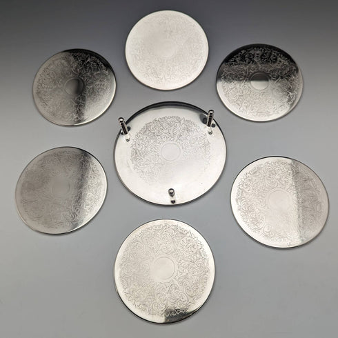 英国ヴィンテージ シルバープレート製 コースター6個セット 箱入り