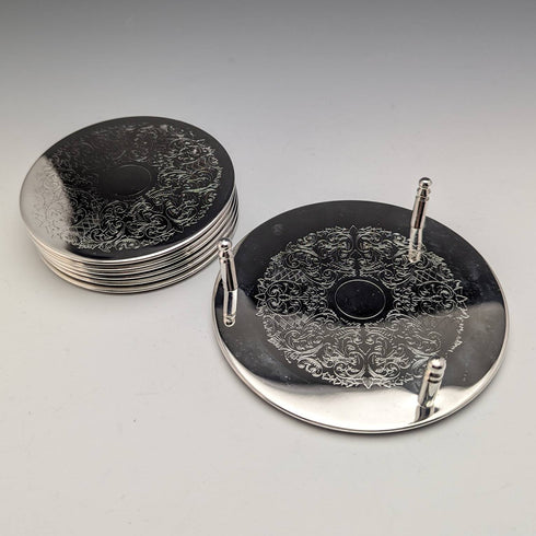 英国ヴィンテージ シルバープレート製 コースター6個セット 箱入り