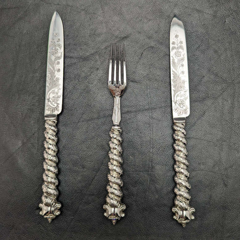 英國古董純銀手柄餐具(刀 x2 叉子 x1)MARTIN HALL