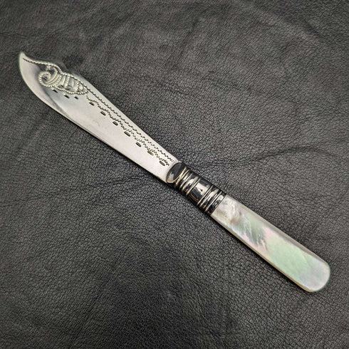 British vintage silver plate dessert cutlery set white butterfly shell handle