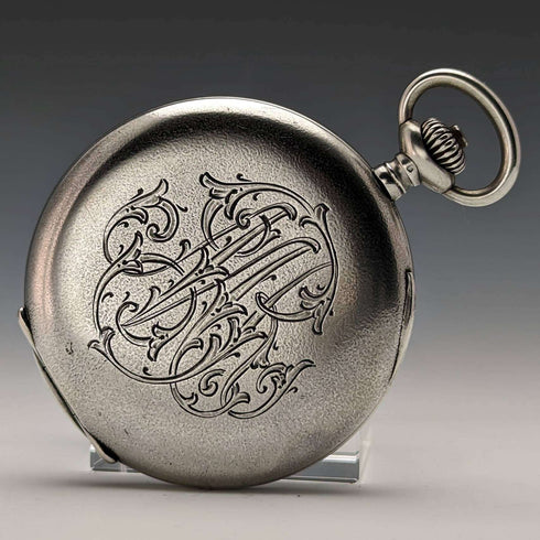 Around 1910 Antique Ulysse Nardin pocket watch Wild beast engraving Silver hunter case Works well