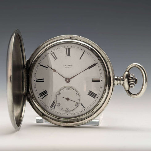 Around 1910 Antique Ulysse Nardin pocket watch Wild beast engraving Silver hunter case Works well