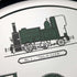 Bandeja vintage británica de placa de cromo con diseño de locomotora, 30 cm de diámetro