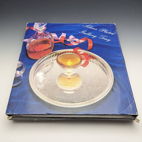 英国ヴィンテージ シルバープレート製 ギャラリートレイ 直径28cm 紙箱入り