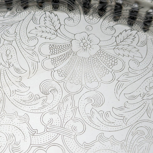 英国ヴィンテージ シルバープレート製 ギャラリートレイ 直径28cm 紙箱入り