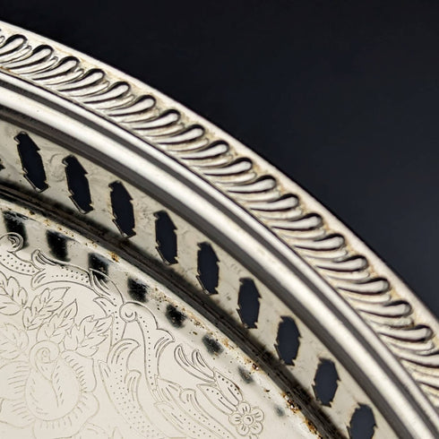 英国ヴィンテージ シルバープレート製 ギャラリートレイ 直径28cm 紙箱入り