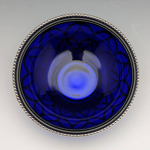 英国ヴィンテージ シルバープレート製ディッシュ ブルーグラスライナー