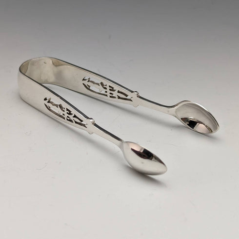 1907年 英国アンティーク 純銀製ティースプーン6本&シュガートングセット ケース入り James Dixon