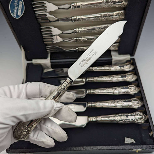 1975 British vintage sterling silver handle table cutlery 6 pair set in case