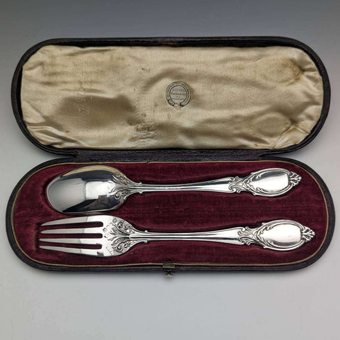 1851年 英国アンティーク 純銀製クリスニングカトラリーセット Foxall and Co ケース入