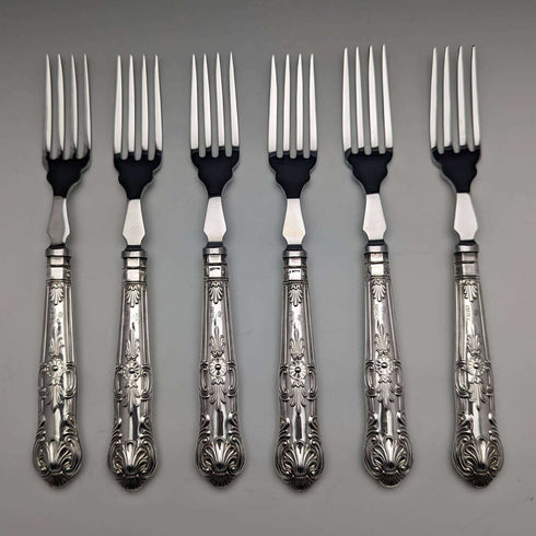 1975 British vintage sterling silver handle table cutlery 6 pair set in case