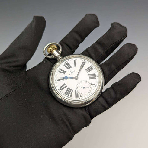 Around 1920 Antique Omega pocket watch Silver side Railroad watch Works well