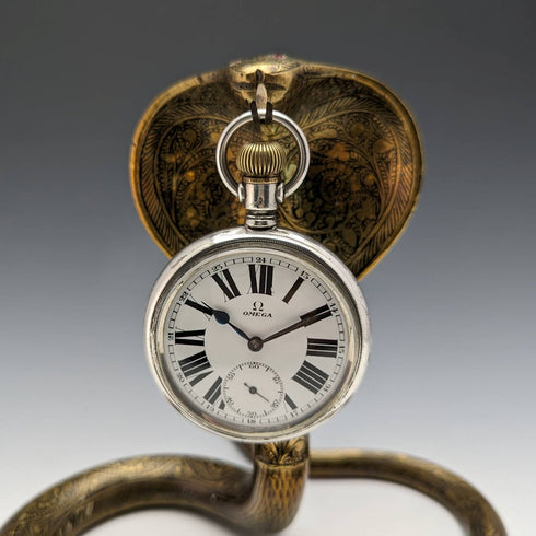 古董眼鏡蛇形黃銅懷錶架展示架高度 15 厘米