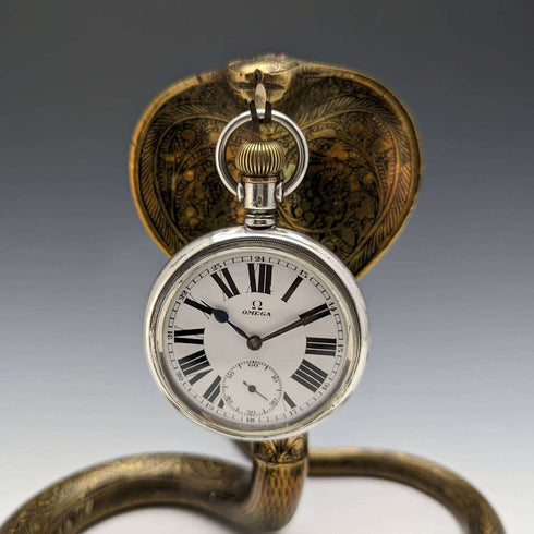 Antique Cobra Shaped Brass Pocket Watch Holder Display Stand Height 15cm