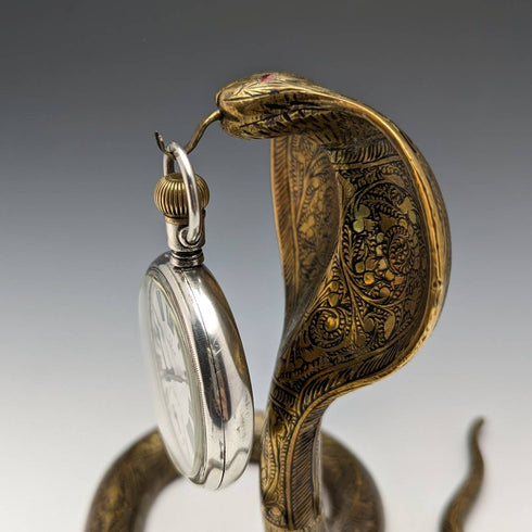 古董眼鏡蛇形黃銅懷錶架展示架高度 15 厘米