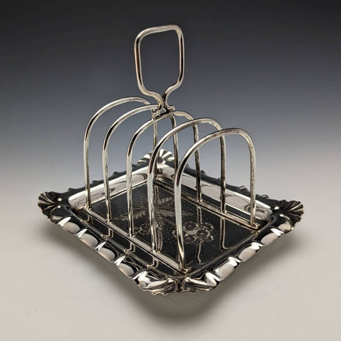 英国アンティーク シルバープレート製 花彫刻 トーストラック