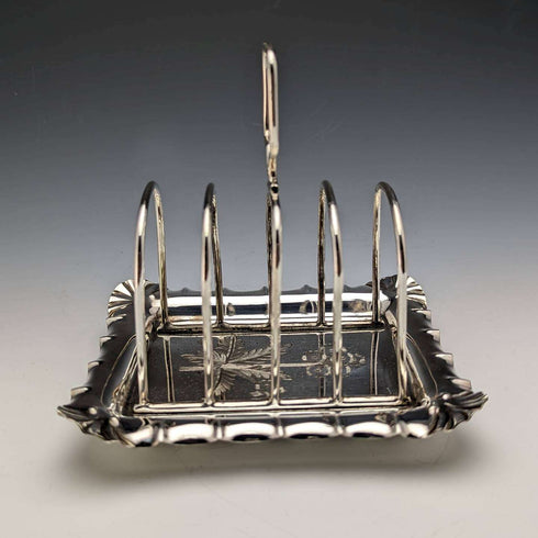 British antique silver plate flower sculpture toast rack
