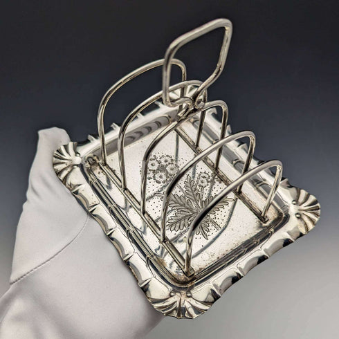 British antique silver plate flower sculpture toast rack
