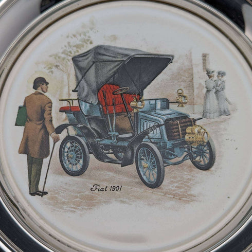 Set of 8 British Vintage Silver Plated Classic Car Printed Coasters